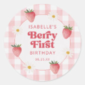Daisy Strawberry Berry eerste verjaardag Ronde Sticker (Voorkant)