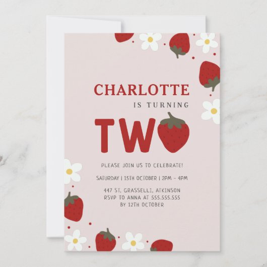 Daisy Strawberry Light Grey 2e zomerverjaardag Kaart (Voorkant)