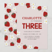 Daisy Strawberry Light Grey 3e zomerverjaardag Kaart (Voorkant / Achterkant)