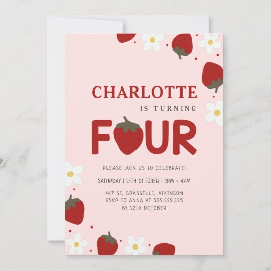 Daisy Strawberry Pink 4e zomerverjaardag Kaart (Voorkant)