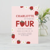 Daisy Strawberry Pink 4e zomerverjaardag Kaart (Staand voorkant)