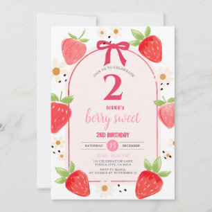 Daisy Strawberry tweede verjaardagsfeest uitnodigi Kaart