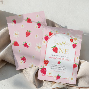 Daisy Strawberry Wild One 1e verjaardagsuitnodigin Kaart