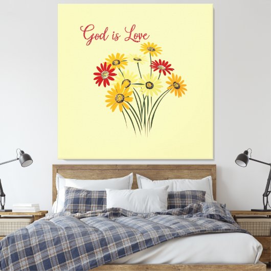 Daisy Sun Flower God is Love Canvas Afdruk (Insitu (Slaapkamer))