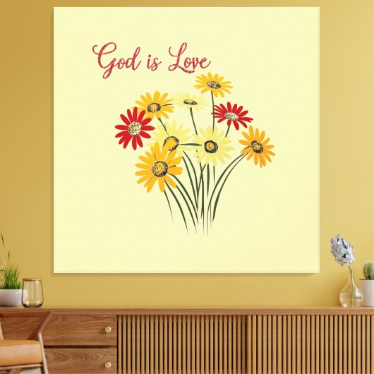 Daisy Sun Flower God is Love Canvas Afdruk (Insitu (Woonkamer))