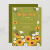 Daisy & Sunflower Garden Verjaardagsfeestje Uitnod Uitnodiging Briefkaart (Voorkant / Achterkant)