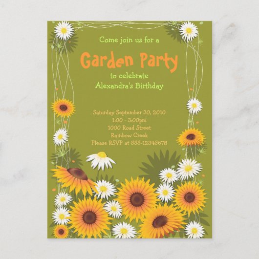 Daisy & Sunflower Garden Verjaardagsfeestje Uitnod Uitnodiging Briefkaart (Voorkant)