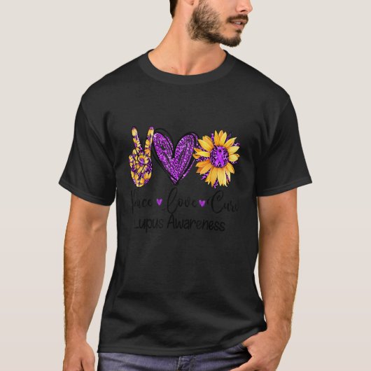 Daisy Sunflower Peace Love Cure Purple Lupus Aware T-shirt (Voorkant)