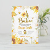 Daisy Sunflower Summer Bee Baby shower Invitation Kaart (Staand voorkant)