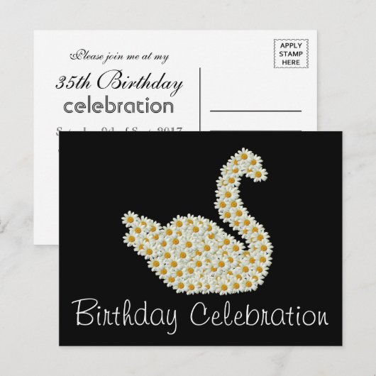 Daisy Swan Birthday Celebration Invitation Uitnodiging Briefkaart (Voorkant / Achterkant)