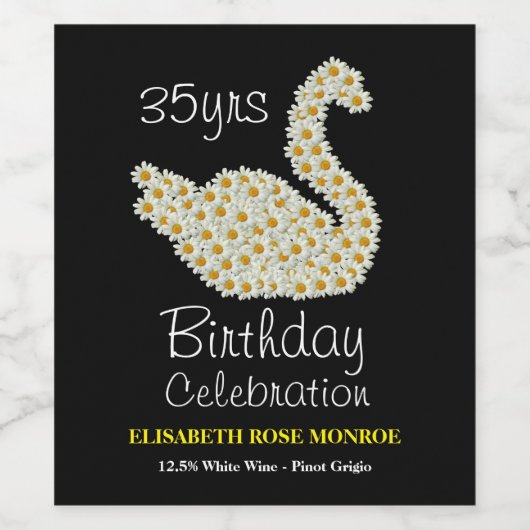 Daisy Swan Birthday Celebration Wijn Etiket (Enkel label)