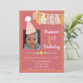 Daisy Tassel Party Pet Pink Girls eerste verjaarda Kaart (Staand voorkant)