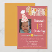 Daisy Tassel Party Pet Pink Girls eerste verjaarda Kaart (Voorkant / Achterkant)