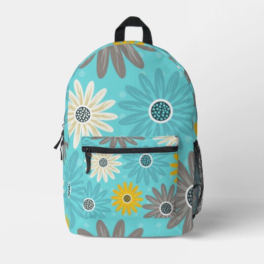 Daisy Teal Flower Pattern Backpack Bedrukte Rugzak (Voorkant)