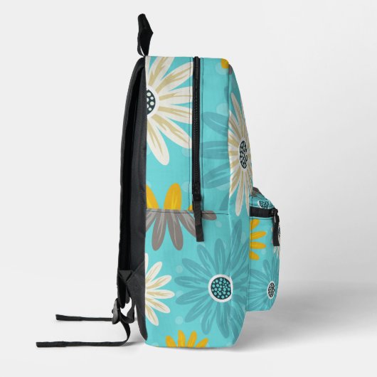 Daisy Teal Flower Pattern Backpack Bedrukte Rugzak (Links)
