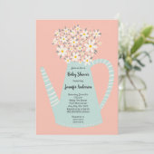 Daisy Teapot Baby Shower Invitation Kaart (Staand voorkant)