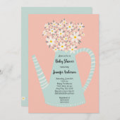 Daisy Teapot Baby Shower Invitation Kaart (Voorkant / Achterkant)