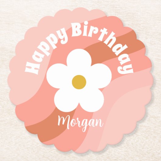 Daisy Terracotta Peach Retro Party Cupcakes Kartonnen Onderzetters (Voorkant)