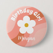 Daisy Terracotta Peach Retro Party Ronde Button 7,6 Cm (Voorkant)