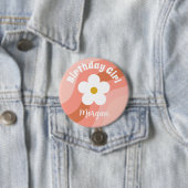 Daisy Terracotta Peach Retro Party Ronde Button 7,6 Cm (In situ)