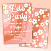 Daisy Terracotta Peach Retro Verjaardagsuitnodigin Kaart