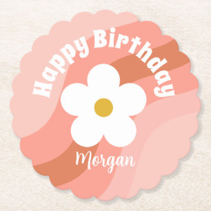 Daisy Terracotta Perzik Retro Feest Cupcakes Kartonnen Onderzetters