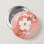 Daisy Terracotta Perzik Retro Feest Ronde Button 7,6 Cm (Voorkant /achterkant)
