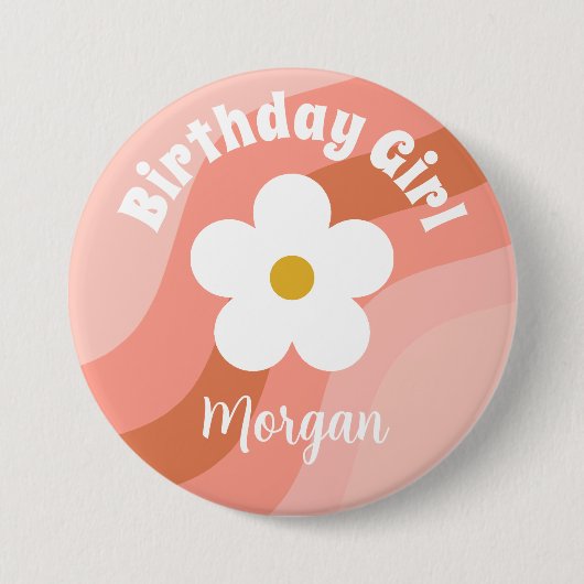Daisy Terracotta Perzik Retro Feest Ronde Button 7,6 Cm (Voorkant)