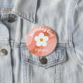 Daisy Terracotta Perzik Retro Feest Ronde Button 7,6 Cm (In situ)