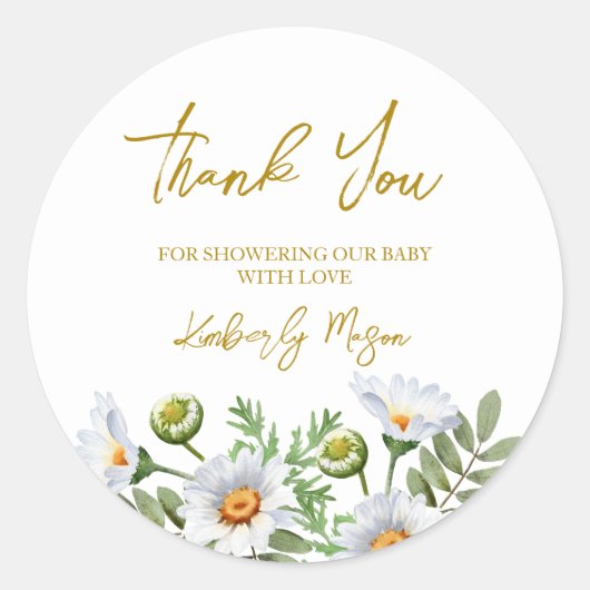 Daisy Thank You Baby Shower Ronde Sticker (Voorkant)