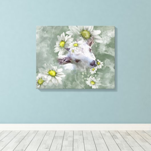 Daisy the Baby Goat Waterverf Portret 2 Canvas Afdruk (Insitu (Houten vloer))