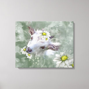 Daisy the Baby Goat Waterverf Portret Canvas Afdruk