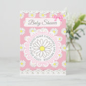 Daisy Theme Girl's Baby shower Invitation Kaart (Staand voorkant)