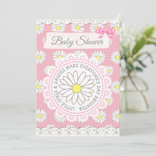Daisy Theme Girl's Baby shower Invitation Kaart (Staand voorkant)