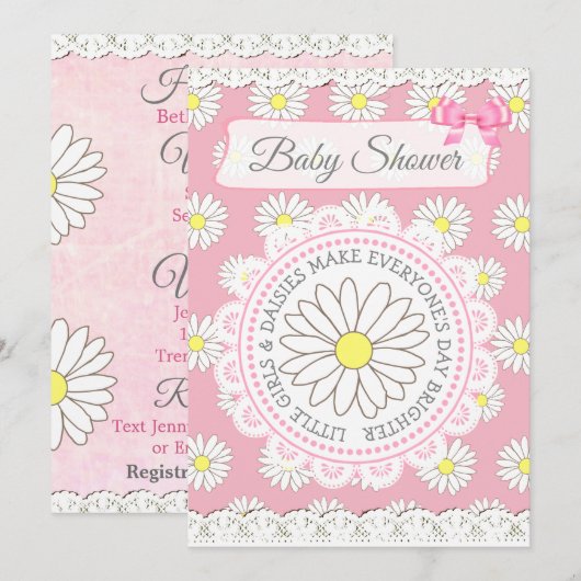 Daisy Theme Girl's Baby shower Invitation Kaart (Voorkant / Achterkant)