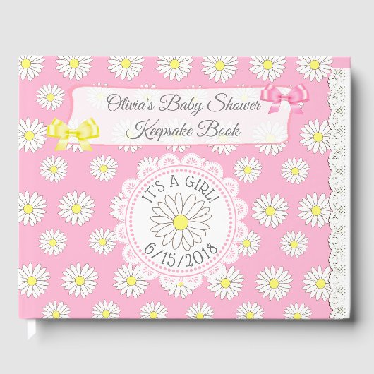 Daisy Theme Meisje's Baby shower Gastenboek Keepsa (Voorkant)