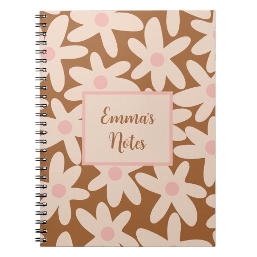 Daisy Time Cute Floral Pattern Brown and Blush Notitieboek (Voorkant)