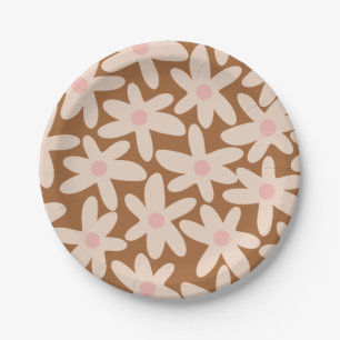 Daisy Time Cute Floral Pattern Brown and Blush Papieren Bordje