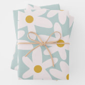 Daisy Time Cute Retro Floral Pattern Ice Blue Inpakpapier Vel (In situ)