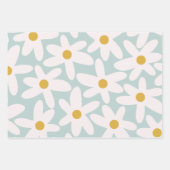 Daisy Time Cute Retro Floral Pattern Ice Blue Inpakpapier Vel (Voorkant)