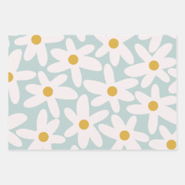 Daisy Time Cute Retro Floral Pattern Ice Blue Inpakpapier Vel