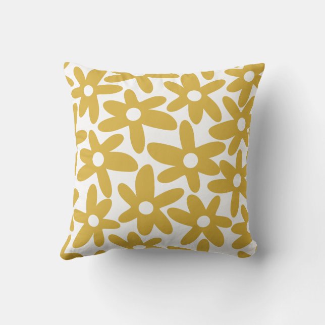 Daisy Time Cute Retro Floral Pattern in Mustard Kussen (Achterkant)