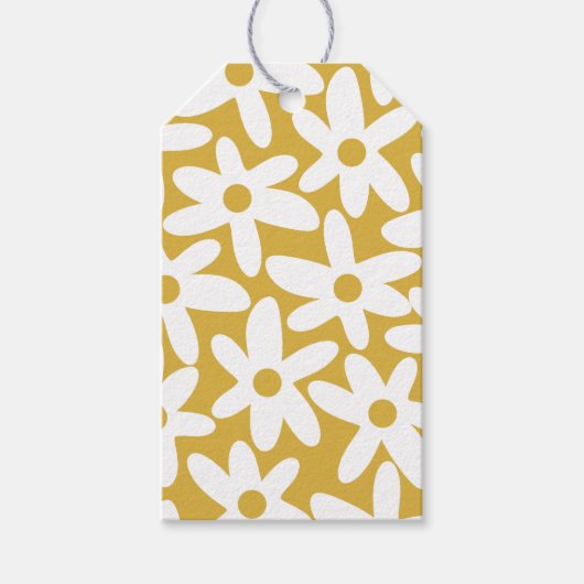 Daisy Time Cute Retro Modern Flowers in Mustard Cadeaulabel (Voorkant)
