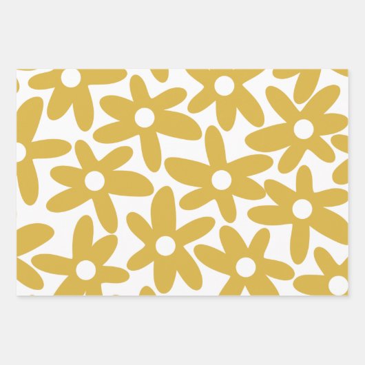 Daisy Time Cute Retro Modern Flowers in Mustard Inpakpapier Vel (Voorkant 3)