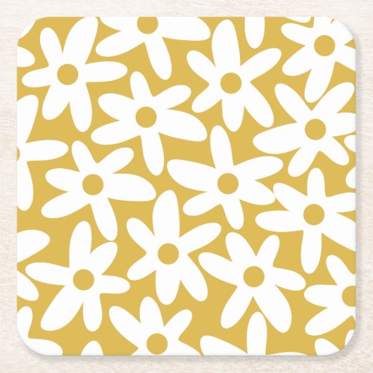 Daisy Time Cute Retro Modern Flowers in Mustard Kartonnen Onderzetters (Voorkant)
