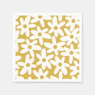 Daisy Time Cute Retro Modern Flowers in Mustard Servet