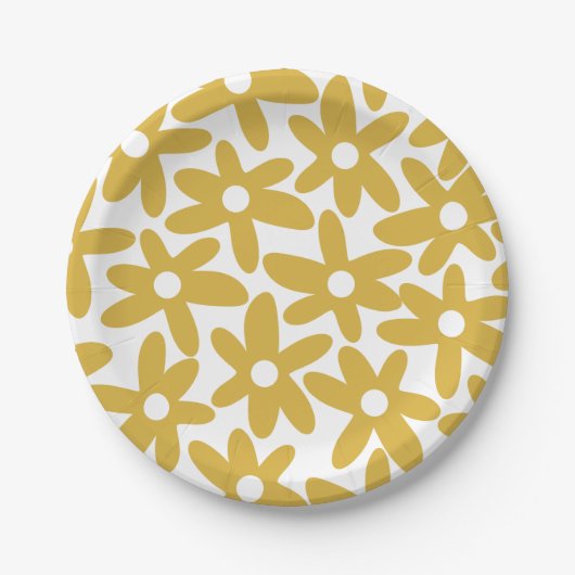 Daisy Time Cute Retro Modern Mustard Flowers Papieren Bordje (Voorkant)