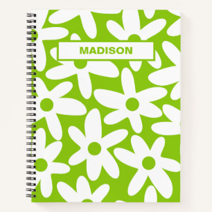 Daisy Time Retro Bloem Patroon Lime Green Notitieboek