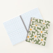 Daisy Time Retro Bloem Patroon Sage Groen Notitieboek (Binnen)