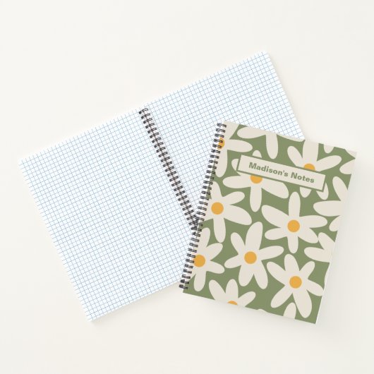 Daisy Time Retro Bloem Patroon Sage Groen Notitieboek (Binnen)